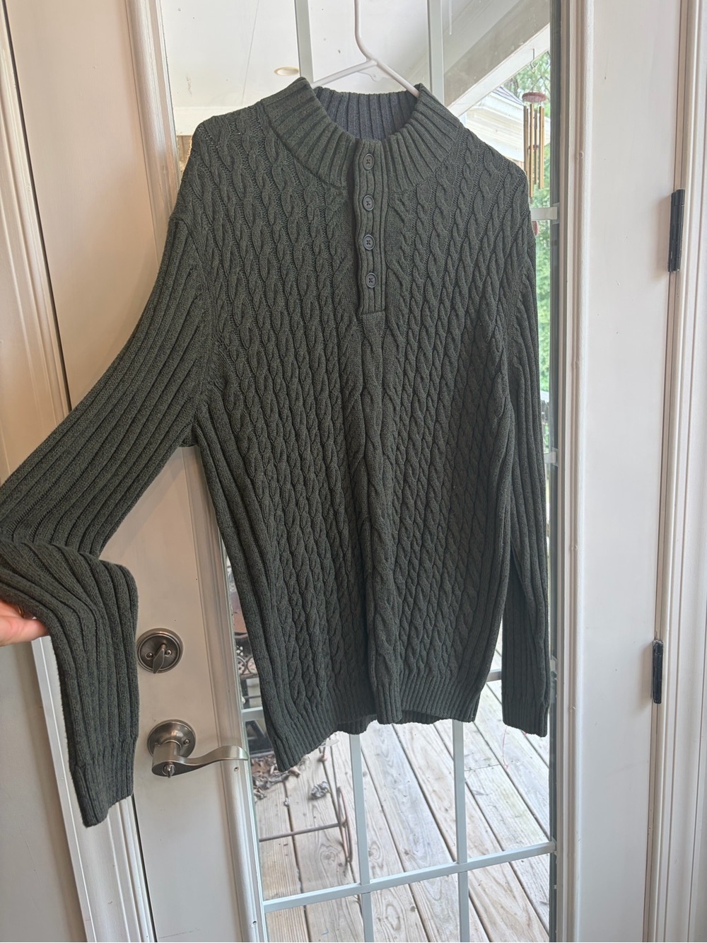 Tasso Elba Men's Olive Cable-Knit Henley Crewneck Sweater